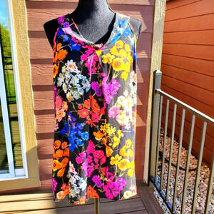 Spense Women's Black Multicolored Floral Sleeveless Blouse Size Large